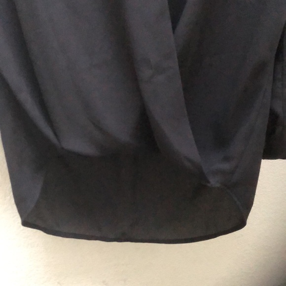 Pleione | surplice Black Faux Wrap Roll Up Sleeves Blouse - Picture 5 of 9